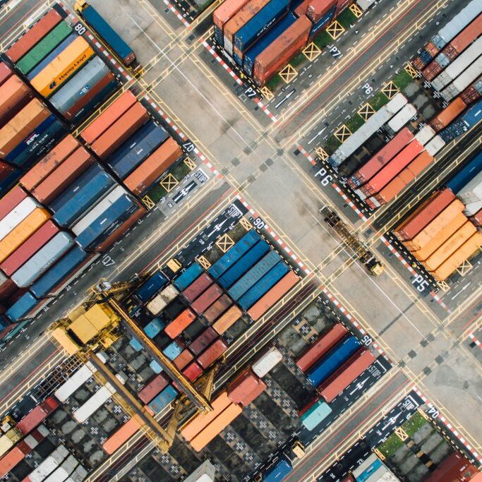 Aerial view of a shipping yard